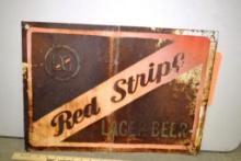 RED STRIPE LAGER BEER ADVERTISING SIGN, 21" X 15" TIN