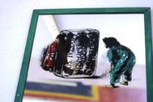 RIEGER'S TRANSPARENT CRYSTAL SOAP MIRROR AD, 11 X 8