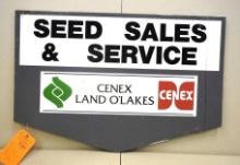 CENEX LAND O'LAKES SEED SALES & SERVICE ADVERTISING SIGN, 35" X 23" TIN