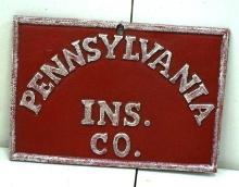 VINTAGE CAST IRON PENNSYLVANIA INS. COMPANY SIGN