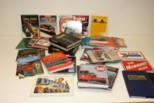 BIN WITH VARIOUS MODEL TRAINS AND LIONEL TRAIN BOOKS