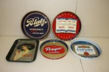 (5) VINTAGE SERVING TRAYS, PRAGER, THEINGOLD, BLATZ, LABETT'S, COCA-COLA