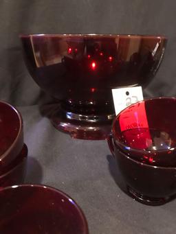 Vintage Anchor Hocking Ruby Red punch set with 11 cups