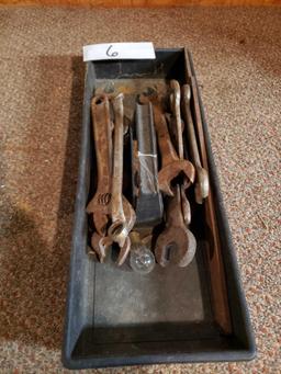Tray of crescent wrenches and open end wrenches