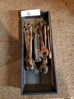 Tray of crescent wrenches and open end wrenches