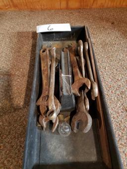 Tray of crescent wrenches and open end wrenches