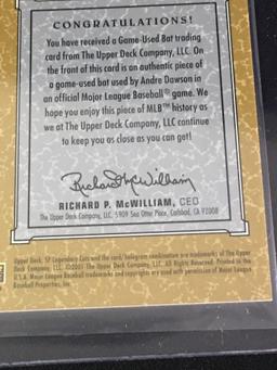 SP Legendary Bat Card Andre Dawson Chicago Cubs, Game used Bat trading card from The Upper Deck