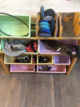Bins/shelf organizer with miscellaneous items