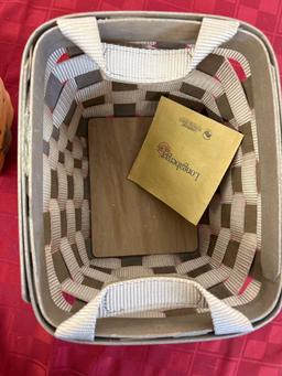 Longanerger Side handled tote - tan and collectors club baskets