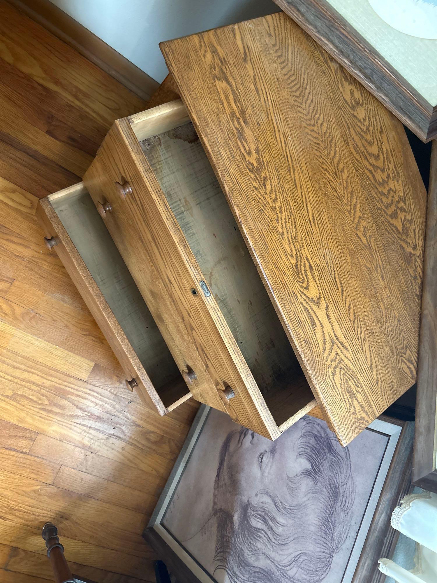 Oak(?) Dresser, and HARRY TOLLAS BRITTANY SPANIEL framed art