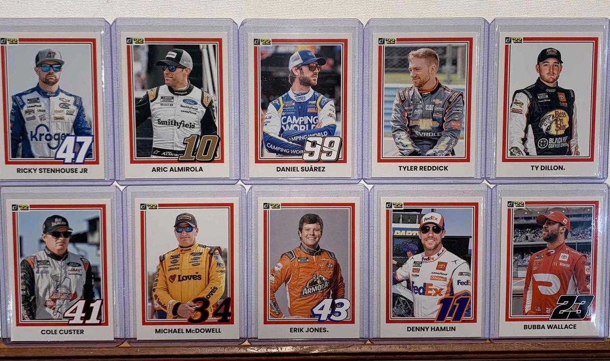 Assorted Racing cards, Wallace, Hamlin, Jones, McDowell, Custer, Stenhouse Jr, Almirola, Suarez,