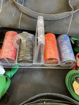 husky bag, straps and casino chips