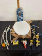 toilet seat, Valves, hoses and hand Shower