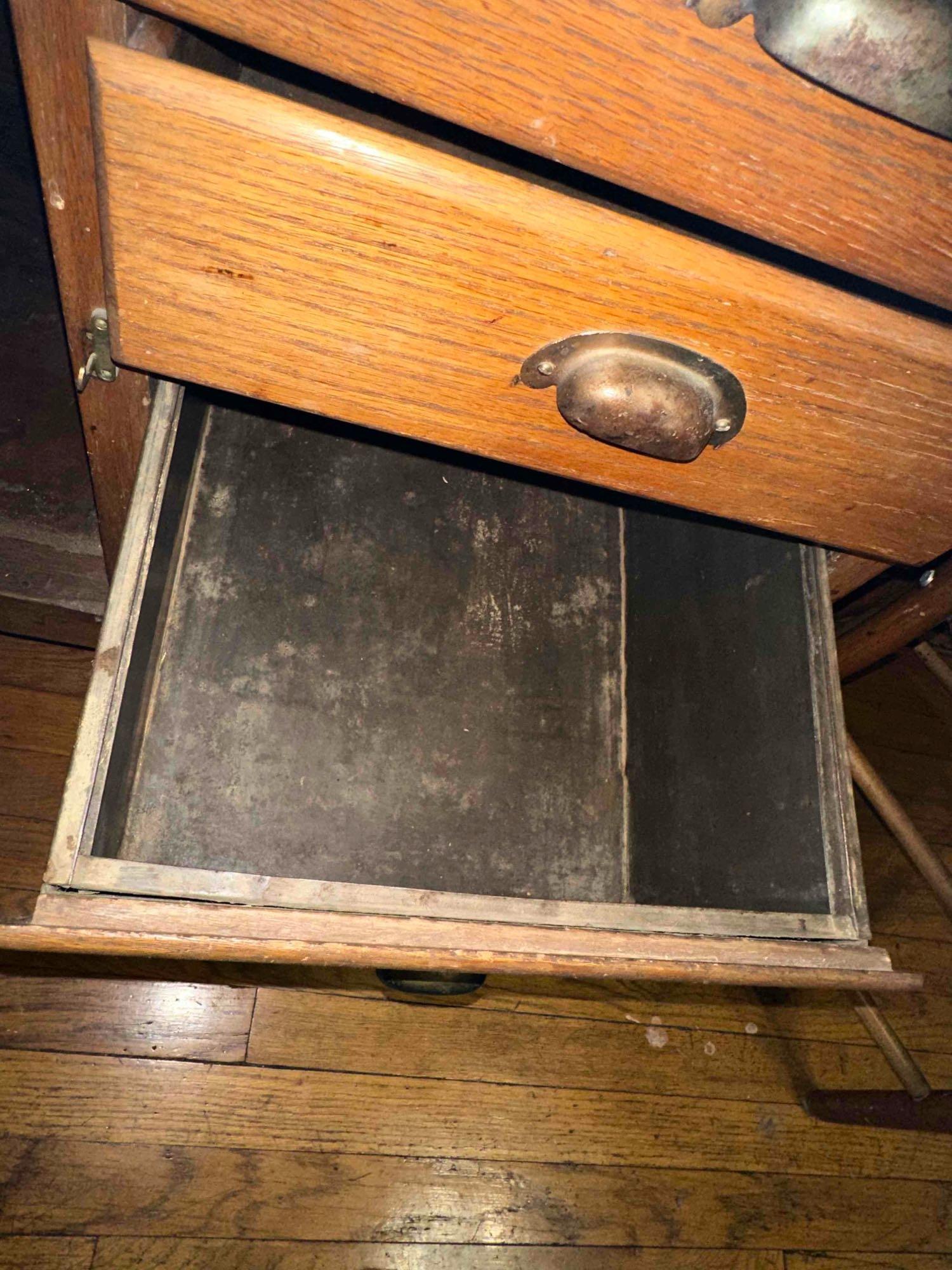 Antique Metal (wood grain) Hoosier Cabinet Roll down shelf