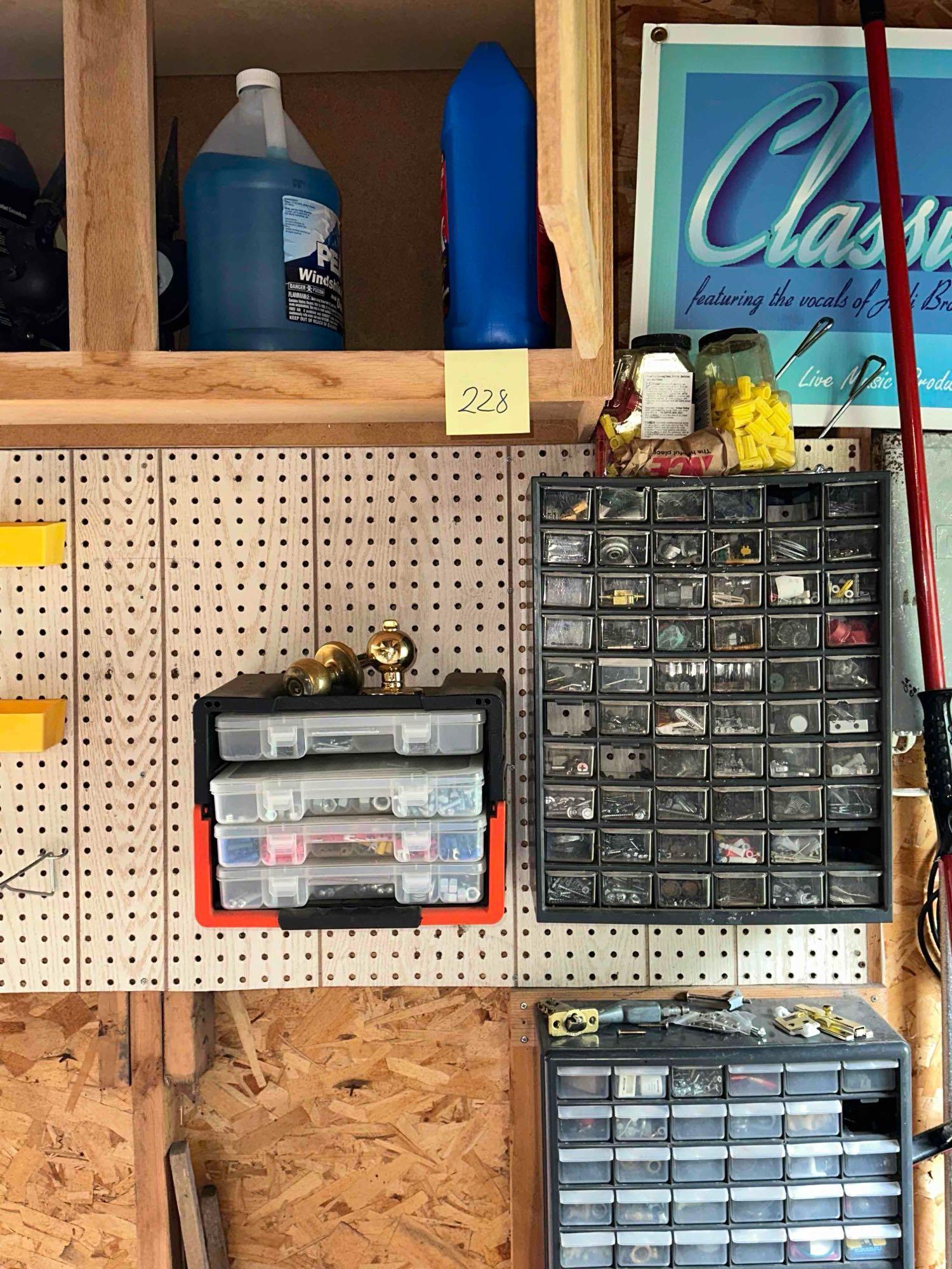 garage wall and cupboard contents