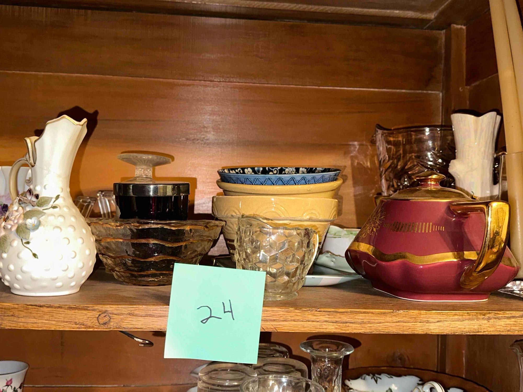 Shelf Contents China Cabinet small yellow bowl