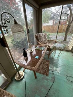 WICKER LIKE CHAIR AND COFFEE TABLE PLUS