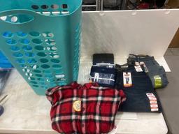 NEW Laundry basket George size M pants and crew, wrangler lined long sleeve m and 2 pairs of 32x32
