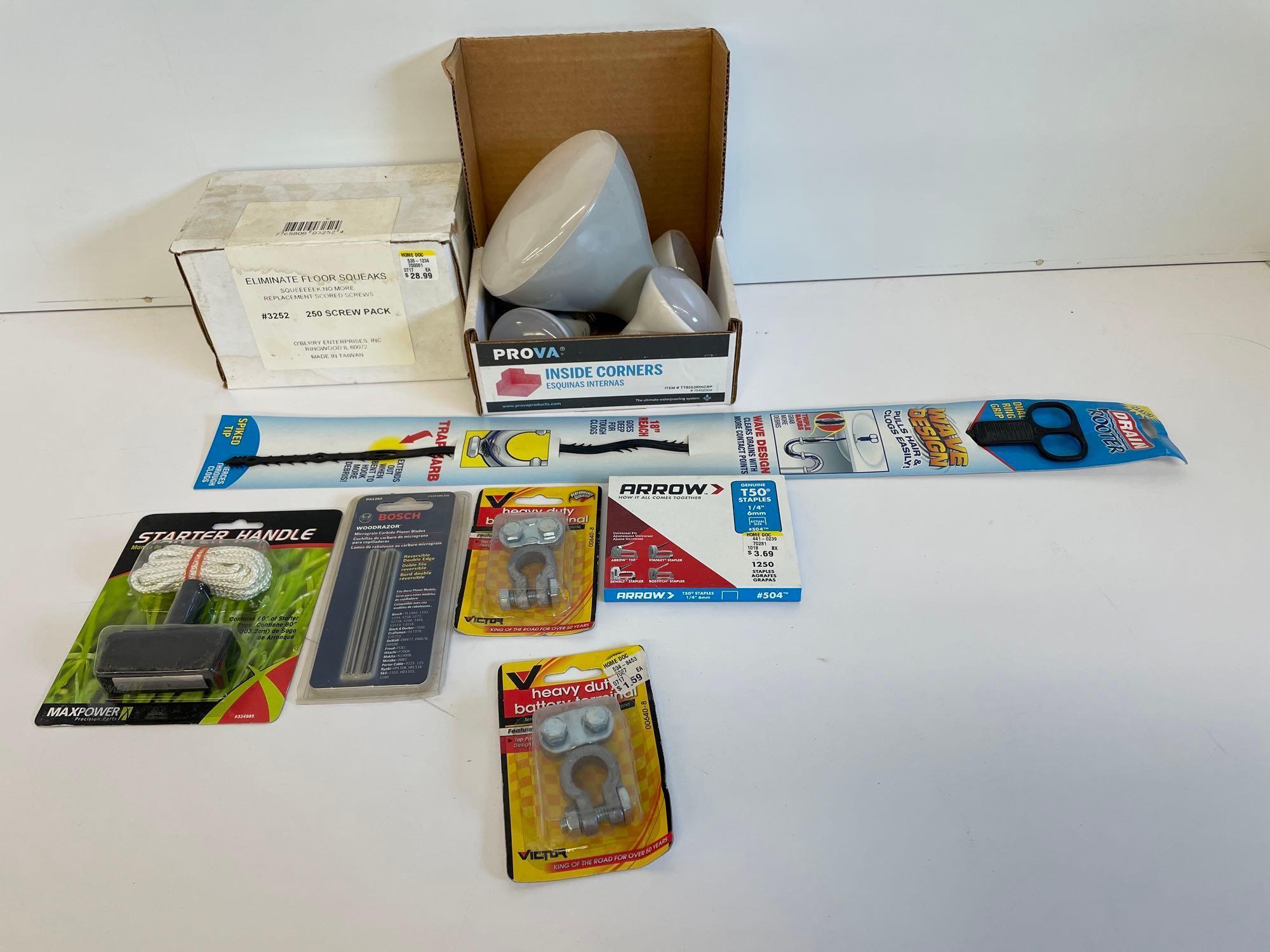 staples, planer blades, starter handle, LED and more
