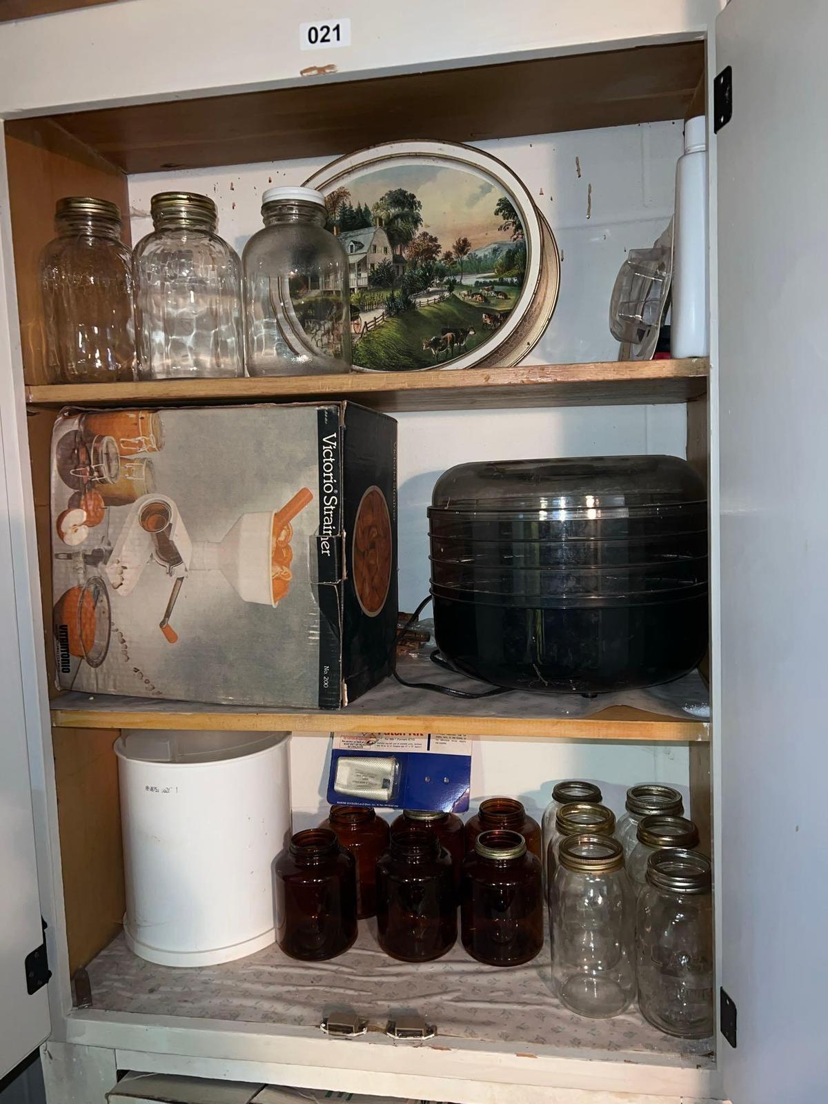 Canning jars, strainer, tins, and more