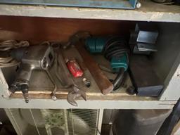 cabinet full of set of micrometers +parts and pieces tools air tools plus