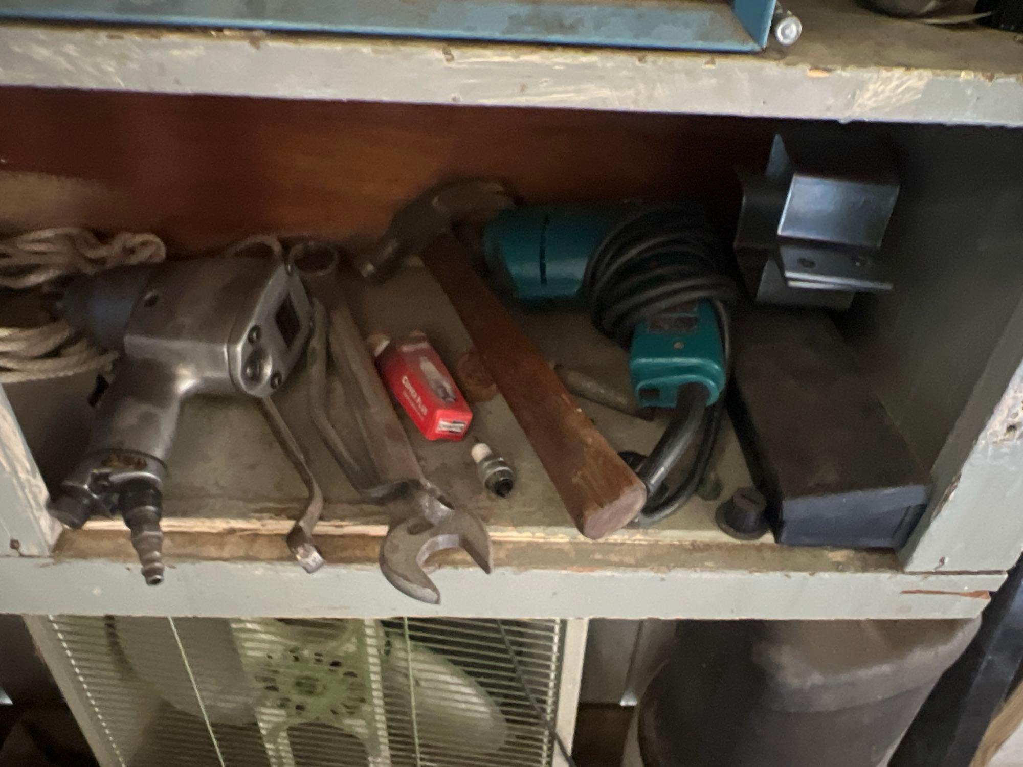 cabinet full of set of micrometers +parts and pieces tools air tools plus