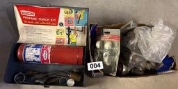 propane, torch kit, and box of casters