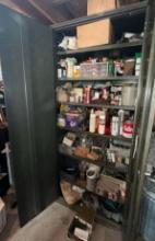 metal cabinet full of tools, parts and pieces, air tools, plus
