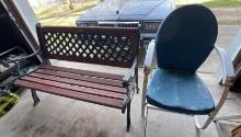 bench and blue chair