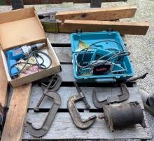 c clamps, Makita Power planer, drywall drill, saw horses and cart