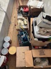 miscellaneous in back of grain cart. Nails, electrical switches, cigar boxes, and much more!