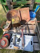 Minn Moline Tractor seat, finish nailer, vintage planter plus
