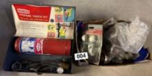propane, torch kit, and box of casters