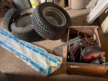 crate of lights, and miscellaneous tires, molding kit