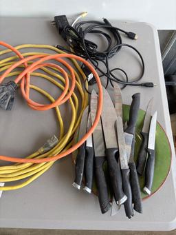 Tow straps, extension cord, knives, plus