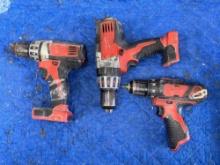 3x -Milwaukee drills 2 18volt and 1 12 volt