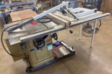 Powermatic Table saw with 2 side tables in the shape of an L