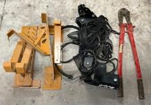 Bolt cutter, pulley system, roof brackets