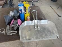 dustpan, propane tanks, masks