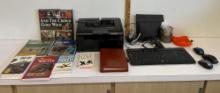 Books, HP printer, keyboard and more
