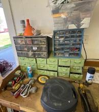 Metal and plastic parts boxes with miscellaneous tools/parts screws