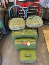 Vintage luggage and bar stools