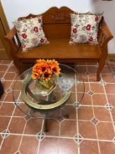 Bench and glass top table