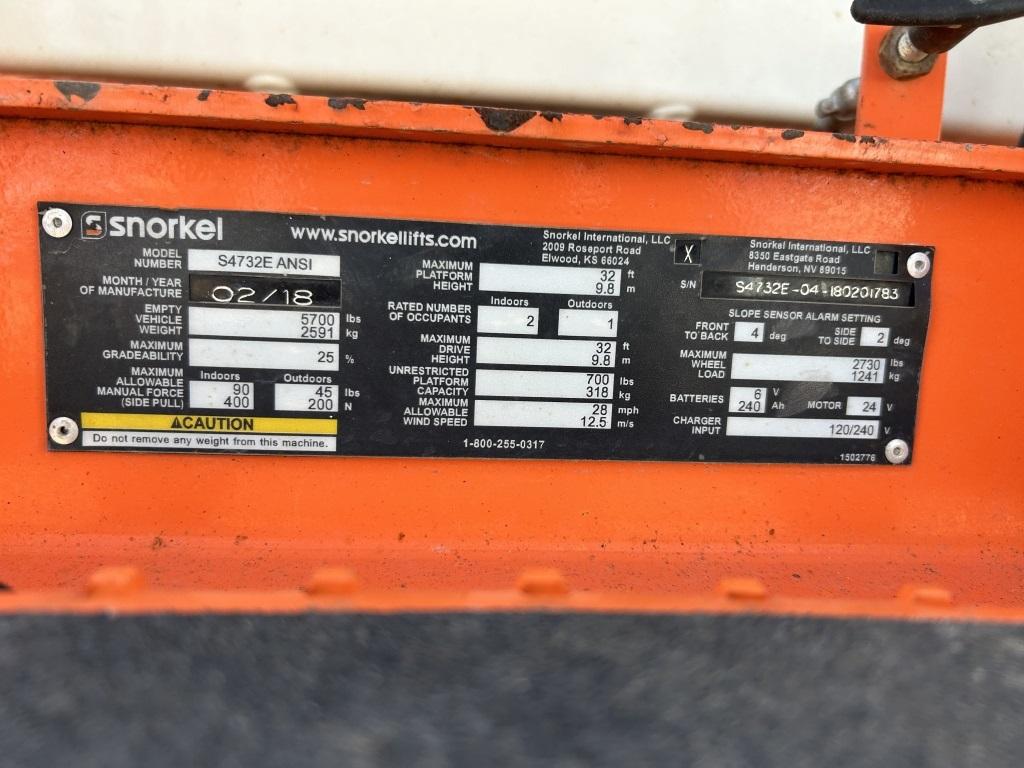 2018 Snorkel S4732E Scissor Lift