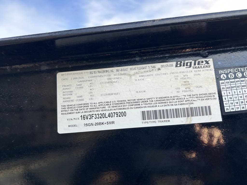 2020 Big Tex 25GN T/A Gooseneck Equipment Trailer