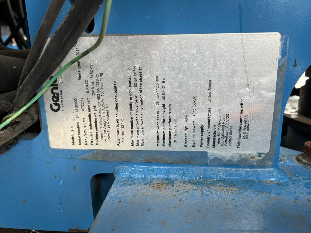 2014 Genie S-40 4x4 Boom Lift