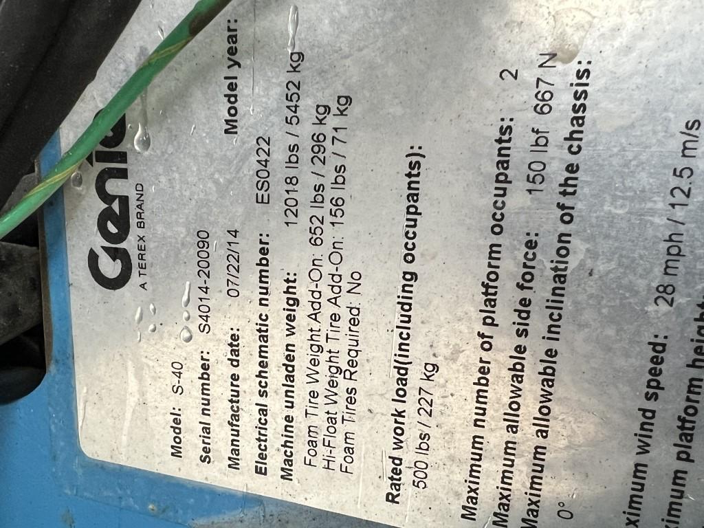 2014 Genie S-40 4x4 Boom Lift