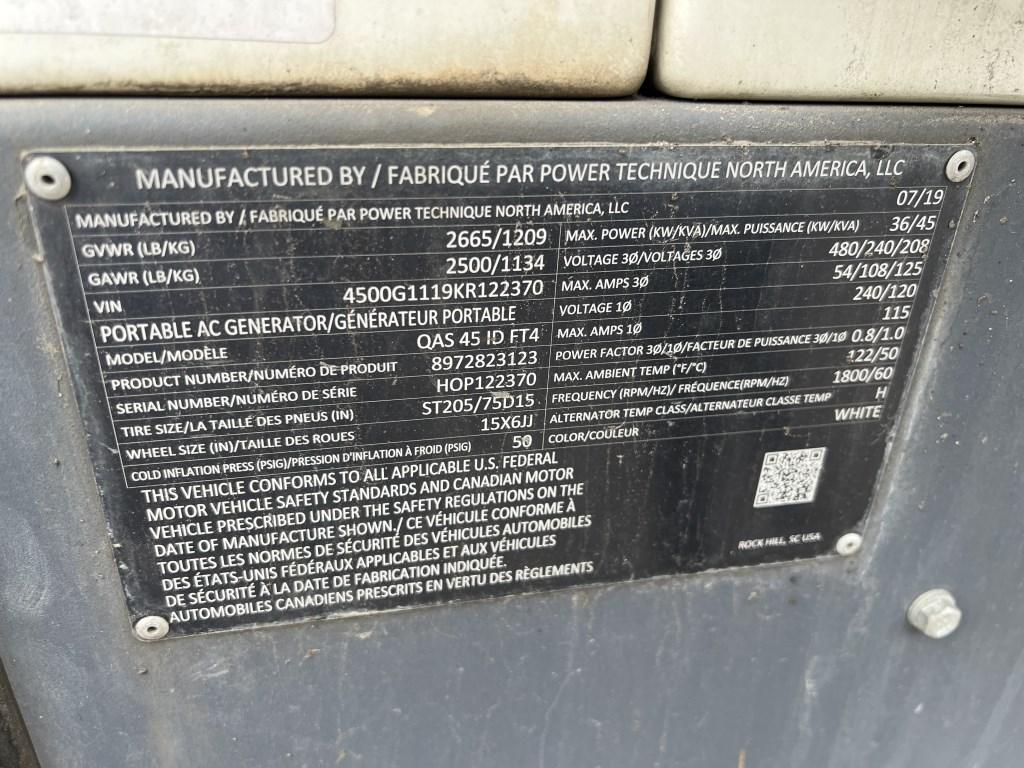 2019 Atlas Copco QAS 45 Towable Generator
