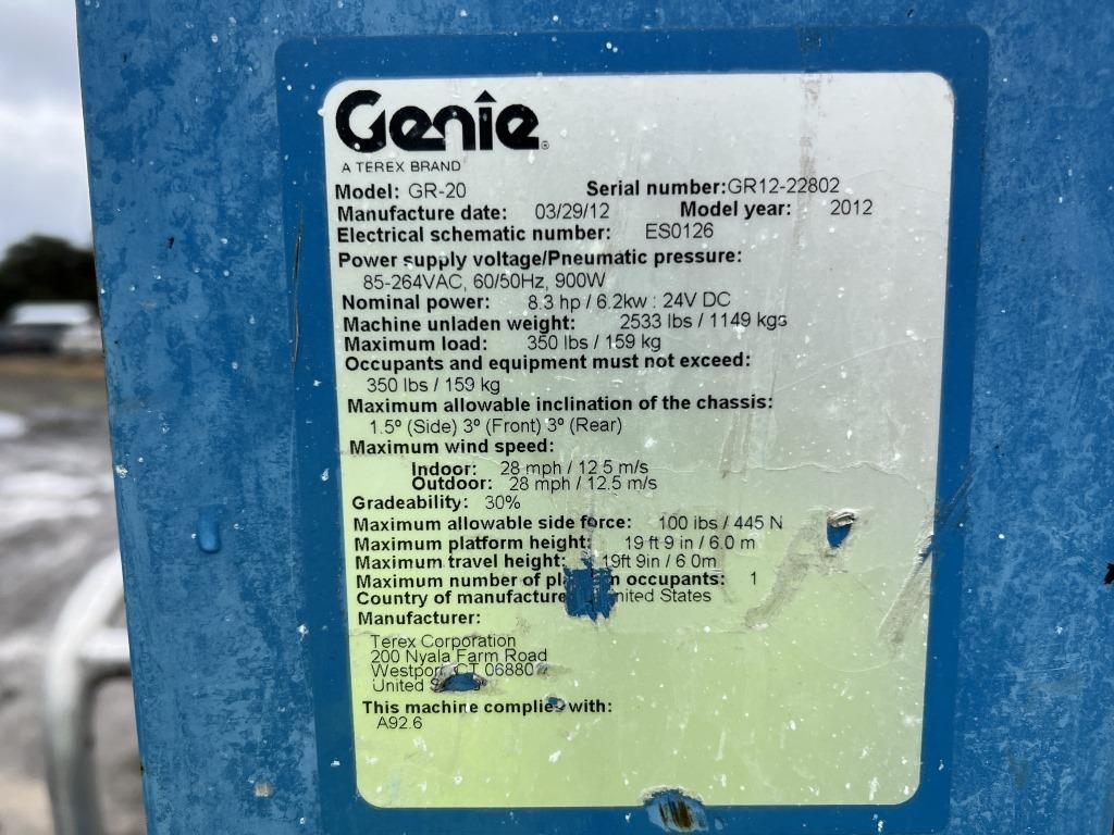 2012 Genie GR-20 Vertical Mast Lift