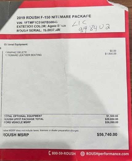 2019 Ford Roush F-150 Nitemare Short Box Pickup